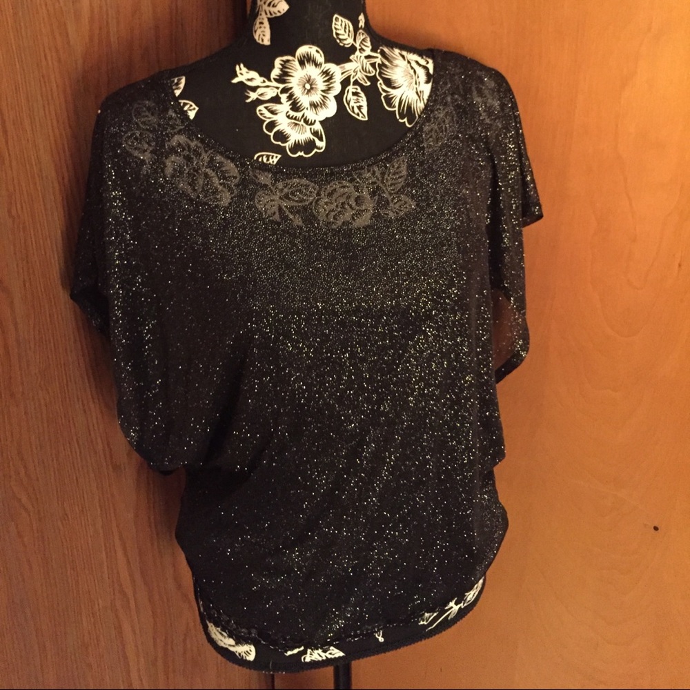 Studio Y, Size S, Black Glitter Top, Built in Cami